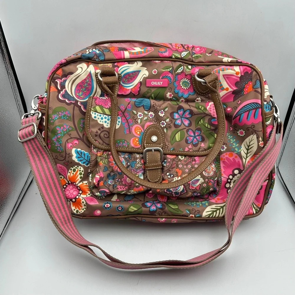 Oilily Carry All Floral Paisley Laptop Travel Bag Wood Brown OCB2203-8100 NWT